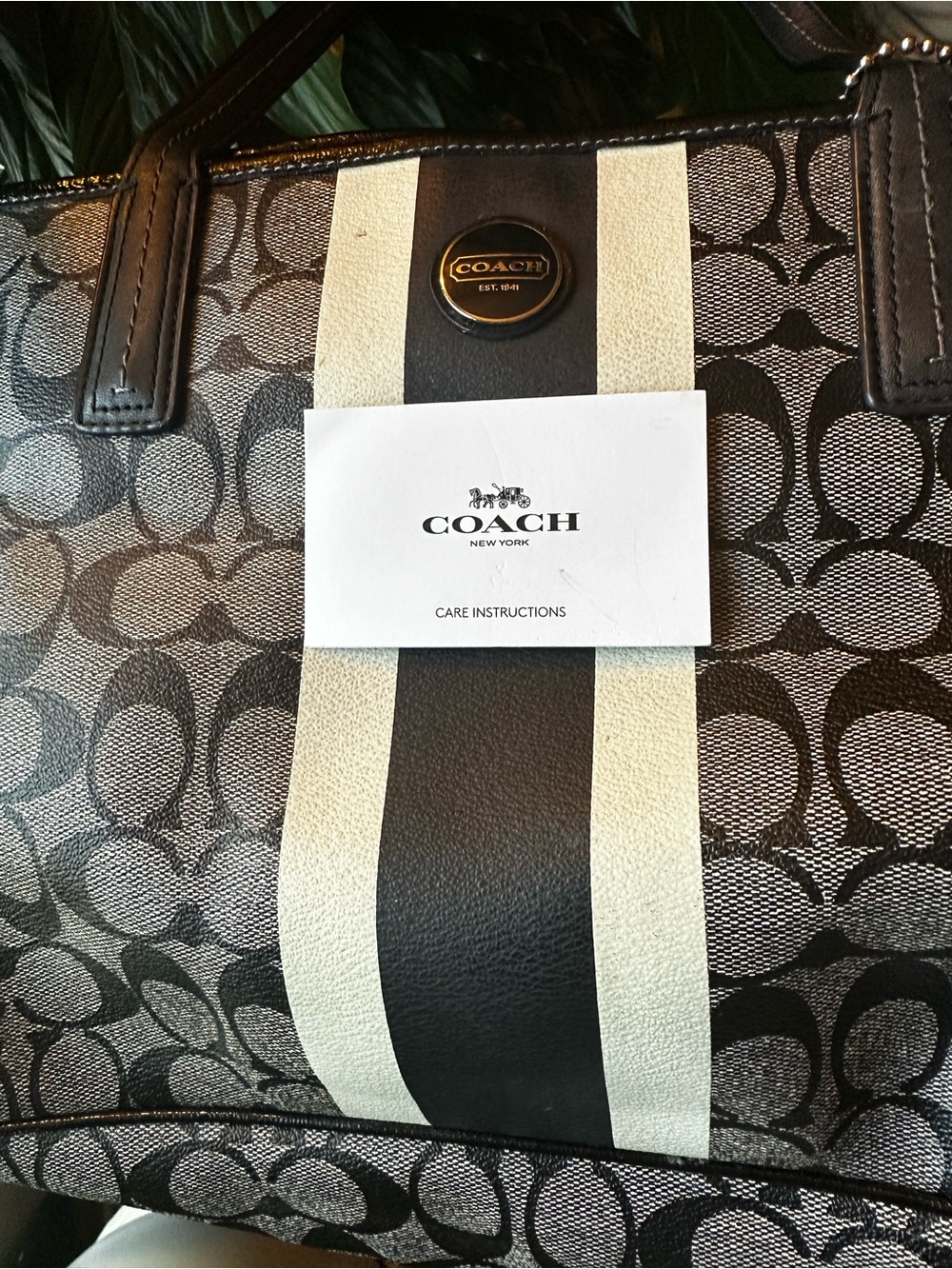 Authentic Coach Black, Charcoal & White Signature Stripe Tote - Picture 7 of 8